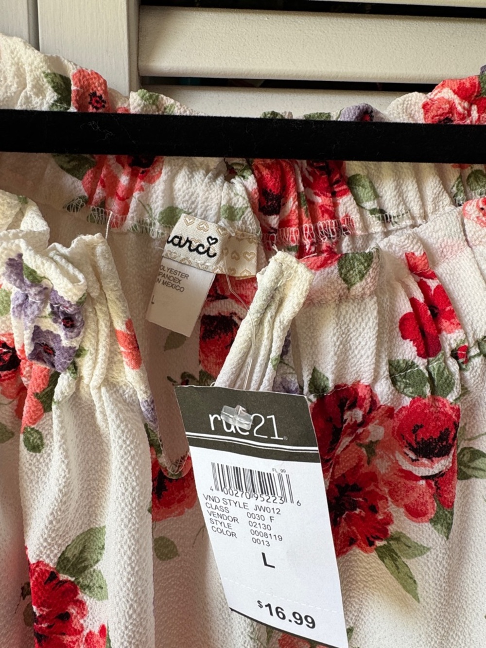 White Floral Off-Shoulder Blouse with Red Rose Print - Picture 3 of 4